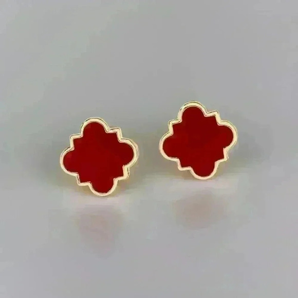 Chloe Clover Stud Earrings 18k Gold Plated Earrings in Red - Picture 6 of 6